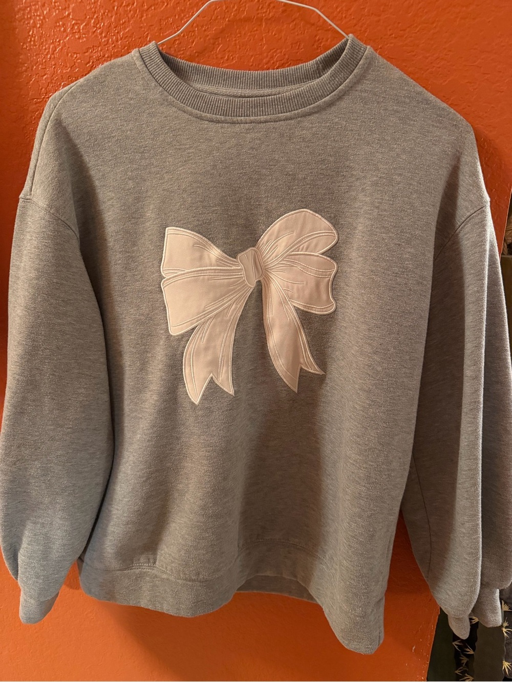 & Other Stories Gray Sweatshirt with Pale Pink Bow
